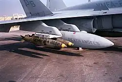 F/A-18C Hornet displaying equipped Mark 82 bombs, Operation Desert Storm.