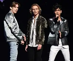FO&O at Melodifestivalen 2017. Left to right: Sandman, Enestad, Rudberg.