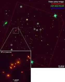 False-color image of the SPT-CL J0546−5345 galaxy cluster
