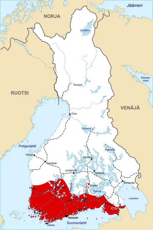 White: "White Finland" Red: "Red Finland" (March 1918)
