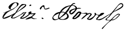 signature of Elizabeth Willing Powel, in ink, depicting the names Eliza Powel.