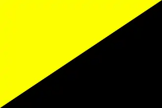 A two-colored flag, split diagonally, with yellow at the top and black at the bottom