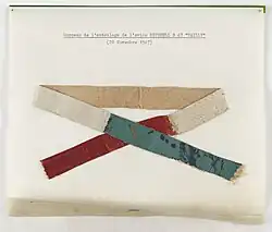Tricolor ribbon from a roundel of the aircraft's fabric covering