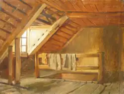 Interiør fra et tørreloft.