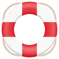 Icon for the GNOME program Yelp, showing a white floatation ring with four red stripes with rope on each of the red stripes