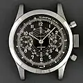 Gallet Clamshell (1943) with military style black dial and telemeter indications for artillery timing