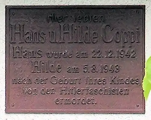 A memorial plaque for the couple Hans und Hilde Coppi at 23 Seidelstraße, Tegel