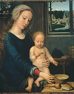 Madonna and Child with the Milk Soup, c. 1515. Oil on panel, 25 x 29&nbsp;cm, Royal Museum of Fine Arts of Belgium[25]