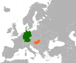 Map indicating locations of Germany and Hungary