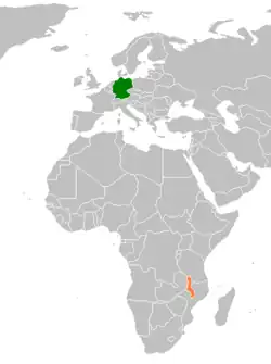 Map indicating locations of Germany and Malawi