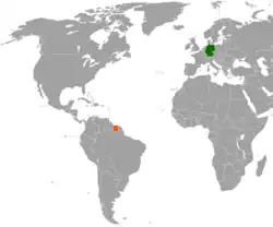 Map indicating locations of Germany and Suriname