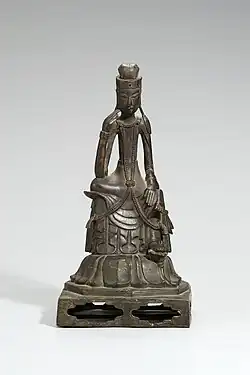 Pensive Bodhisattva Maitreya, Silla, 6th century. Gilt bronze, h. 28.5&nbsp;cm. National Museum of Korea, Treasure no. 331.