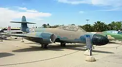 Two Gloster Meteor NF.13 – NF for night fighter – of 119 Squadron "Bat" from the 1950s at the IAF Museum near Hatzerim Airbase