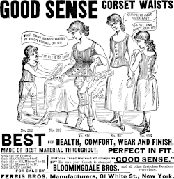Corset advertisement using multiple grotesque typefaces, United States, 1886