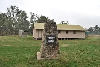 Monument to explorer Thomas Mitchell in front of the Gooramadda Hall, 2010