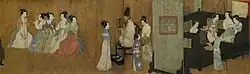Men and women in the painting The Night Revels of Han Xizai, copy after the original painting of Southern Tang painter, Gu Hongzhong.