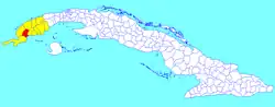 Guane municipality (red) within Pinar del Río Province (yellow) and Cuba
