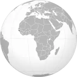 Orthographic projection map of Guinea-Bissau
