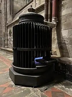 Working Gurney Stove at Hereford Cathedral, converted to use natural gas.