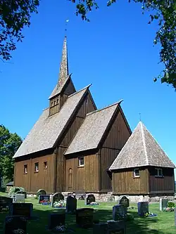 Høyjord Stave Church, only stave church left in Vestfold[38][191]