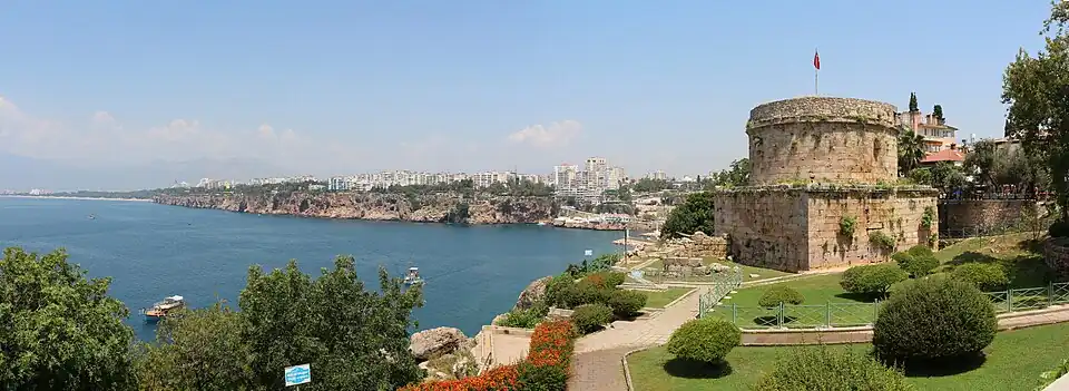 A panorama of Antalya with the Roman era Hıdırlık Tower
