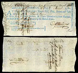 Check signed by Hillegas as Treasurer of the United States (1782)