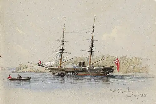 HMS Torch, Sydney. 1855, watercolour sketch by Conrad Martens
