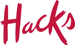 The word Hacks in red lettering,