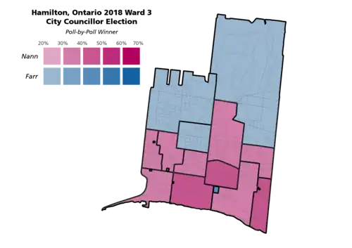 The poll-by-poll results for the Hamilton, Ontario Ward 3 city councillor election in 2018