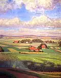 Village under summer sky (oil on ply wood, 1920)