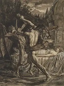 Herbert Thomas Dicksee, Hercules Wrestling with Death for the Soul of Alcestis, 1884, private collection