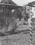 Hirohara Jinja's haiden (拝殿) with visible tamagaki (玉垣) (c. 1944)