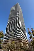 View of a tall, slender, gray structure