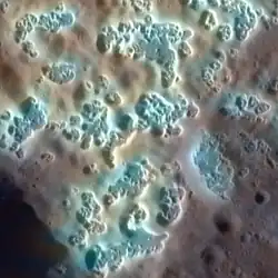Hollows on Mercury. Colors are enhanced. Width of the image is 7 km.
