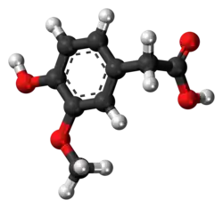 Ball-and-stick model of the homovanillic acid molecule