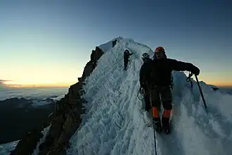 Mountaineers on the summit of Huayna Potosí