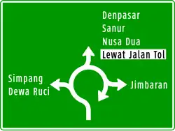Roundabout directional sign in Indonesia.
