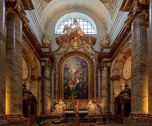 Baroque Ionic columns in the Karlskirche, Vienna, Austria, 1715–1737, by Johann Bernhard Fischer von Erlach[27]