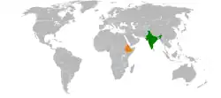 Map indicating locations of India and Ethiopia