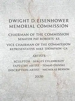 Information on side of sculpture that represents Eisenhower's presidency
