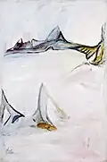 "Architektur (Brücke) in Schneelandschaft" 1980, oil on cotton, 200 × 130&nbsp;cm