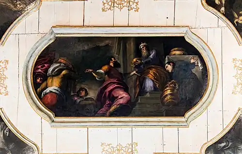 David receives from the priest Ahimelech the bread offered in the sanctuary