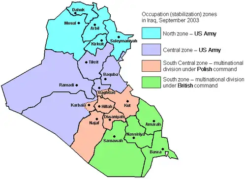 Image 21Occupation zones in Iraq in September 2003 (from History of Iraq)