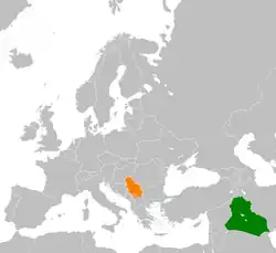 Map indicating locations of Iraq and Serbia
