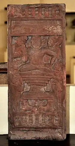 Isapur Buddha, one of the earliest physical depictions of the Buddha, c. 15 CE.[452] Art of Mathura