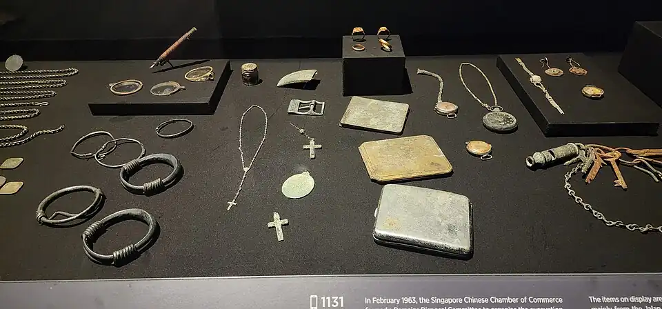 Personal items found in mass graves resulting from the Sook Ching massacre of 1942 by the Imperial Japanese Army.
