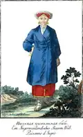 The ethnic clothing of Izhorian women (near Saint-Petersburg, Russia, in the 18th century)