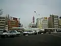 Taxis outside the station. The bus terminal is just beyond.