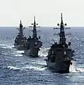 JS Inazuma, JS&nbsp;Samidare and JS&nbsp;Shimakaze steam in formation as part of a photo exercise on the final day of Keen Sword 2011 in the Pacific Ocean, 10 December, 2010