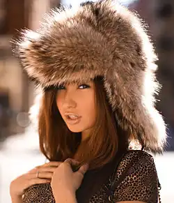 Ushanka made of fur worn as a fashion accessory in 2009